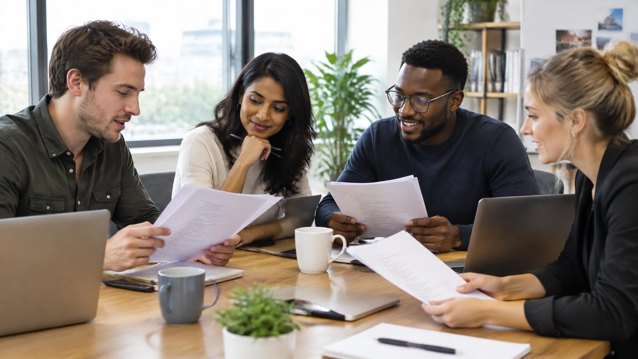 Colleagues collaborating at a meeting table