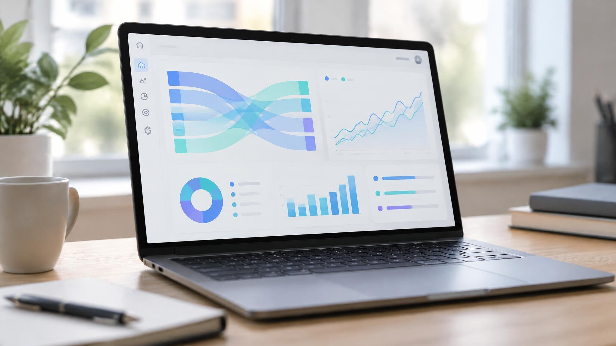 Laptop screen showing analytics dashboard with charts